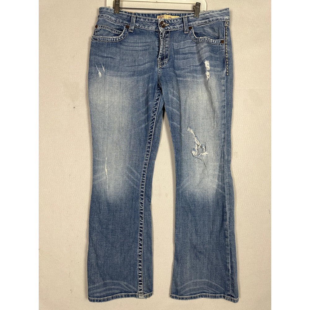 BKE Libby Jeans Womens 33X31.5 Blue Bootcut Distressed Stretch Denim Pants EUC